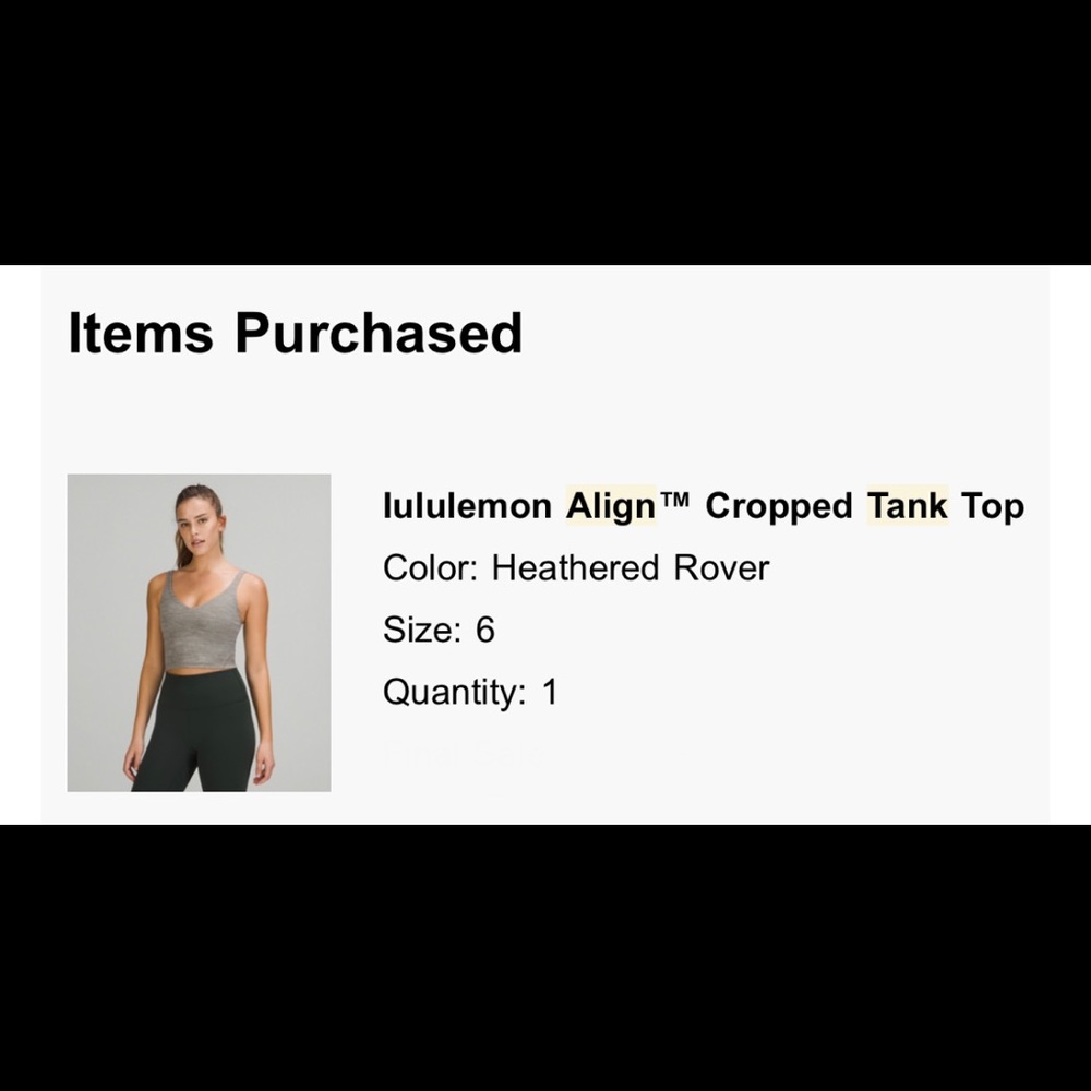 Align crop tank heathered rover